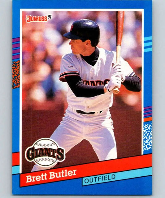 Brett Butler batting in a San Francisco Giants white home uniform baseball card