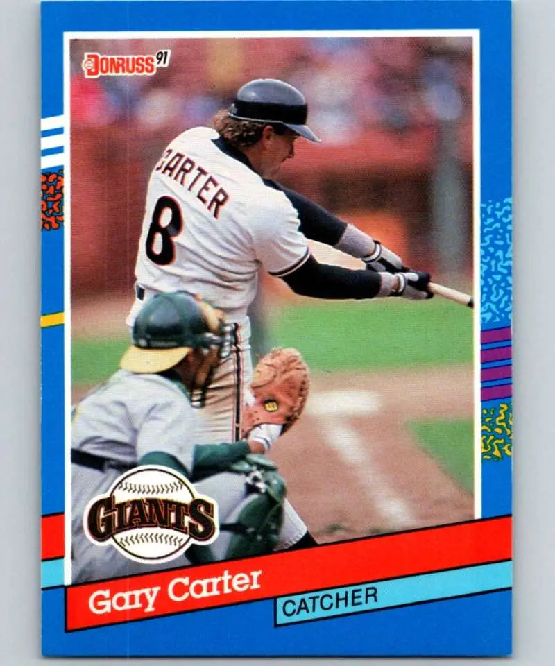 1991 Donruss Gary Carter baseball card featuring San Francisco Giants catcher at bat