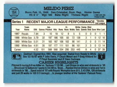 1991 Donruss #164 Melido Perez Chicago White Sox Baseball Cards EX/N ID:57662 - Baseball Cards