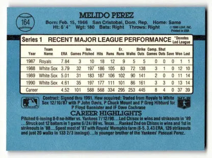1991 Donruss #164 Melido Perez Chicago White Sox Baseball Cards EX/N ID:57662 - Baseball Cards