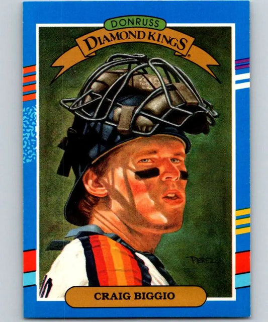 1991 Donruss Craig Biggio Houston Astros Baseball Card with catcher in protective gear