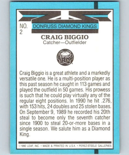 Craig Biggio 1991 Donruss Diamond Kings Baseball Card for Houston Astros collectors