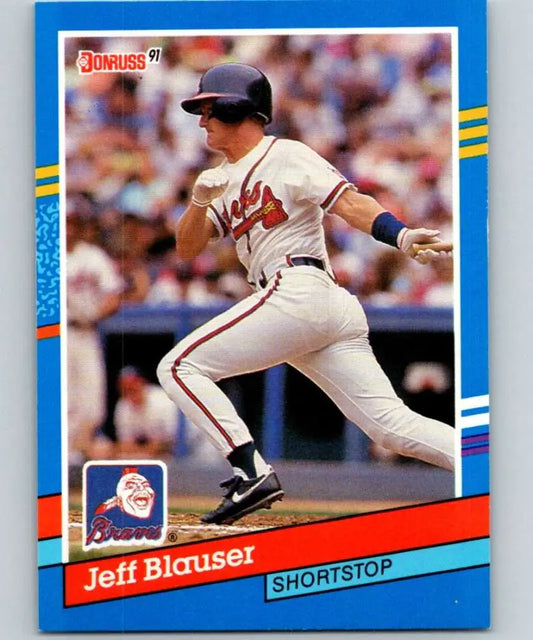 1991 Donruss #229 Jeff Blauser Atlanta Braves Baseball Card in batting stance