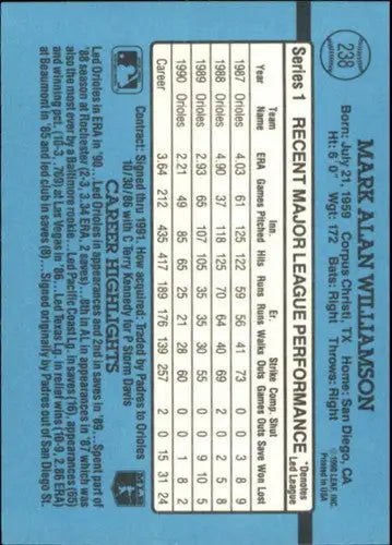1991 Donruss #238 Mark Williamson NM-MT Orioles - Trading Cards