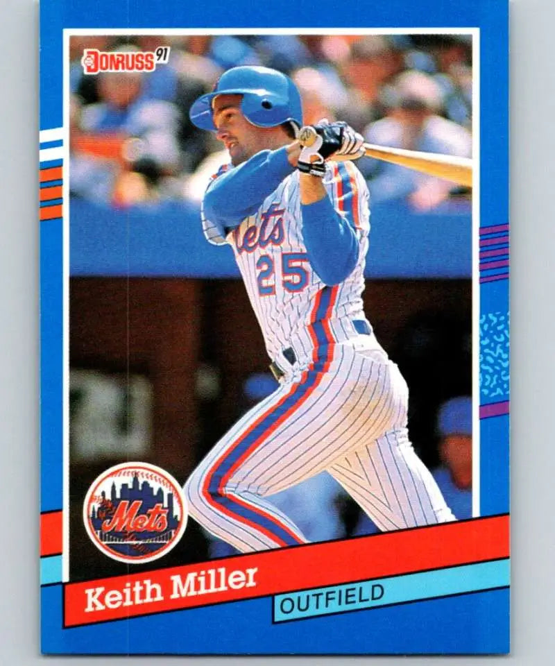 1991 Donruss Baseball Card of Keith Miller, New York Mets Outfielder at Bat