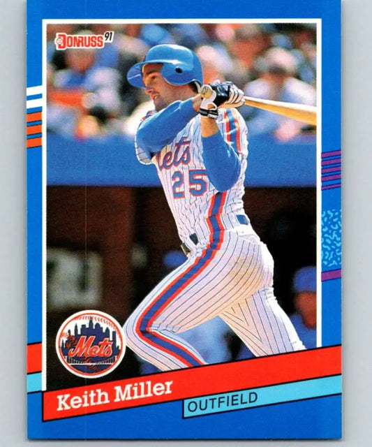 1991 Donruss Baseball Card of Keith Miller, New York Mets Outfielder at Bat