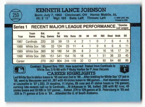1991 Donruss #259 Lance Johnson Chicago White Sox Baseball Cards EX/ ID:57652 - Baseball Cards