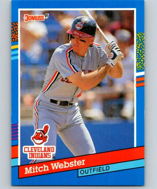 1991 Donruss baseball card of Mitch Webster in batting stance for Cleveland Indians