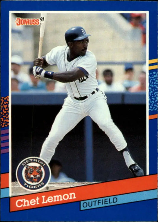 1991 Donruss #301 Chet Lemon Baseball Card of Detroit Tigers Outfielder at Bat