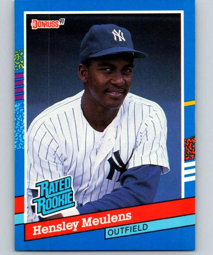 1991 Donruss Hensley Meulens Rated Rookie baseball card featuring Yankees outfielder
