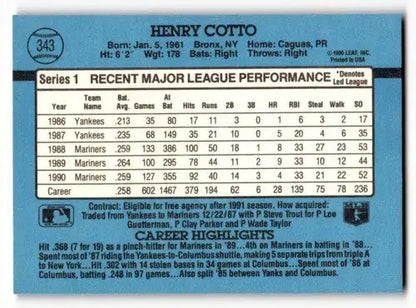 1991 Donruss #343 Henry Cotto Seattle Mariners Baseball Cards EX/NM ID:57648 - Baseball Cards
