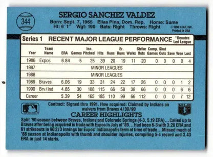 1991 Donruss #344 Sergio Valdez Cleveland Indians Baseball Cards EX/ ID:57645 - Baseball Cards