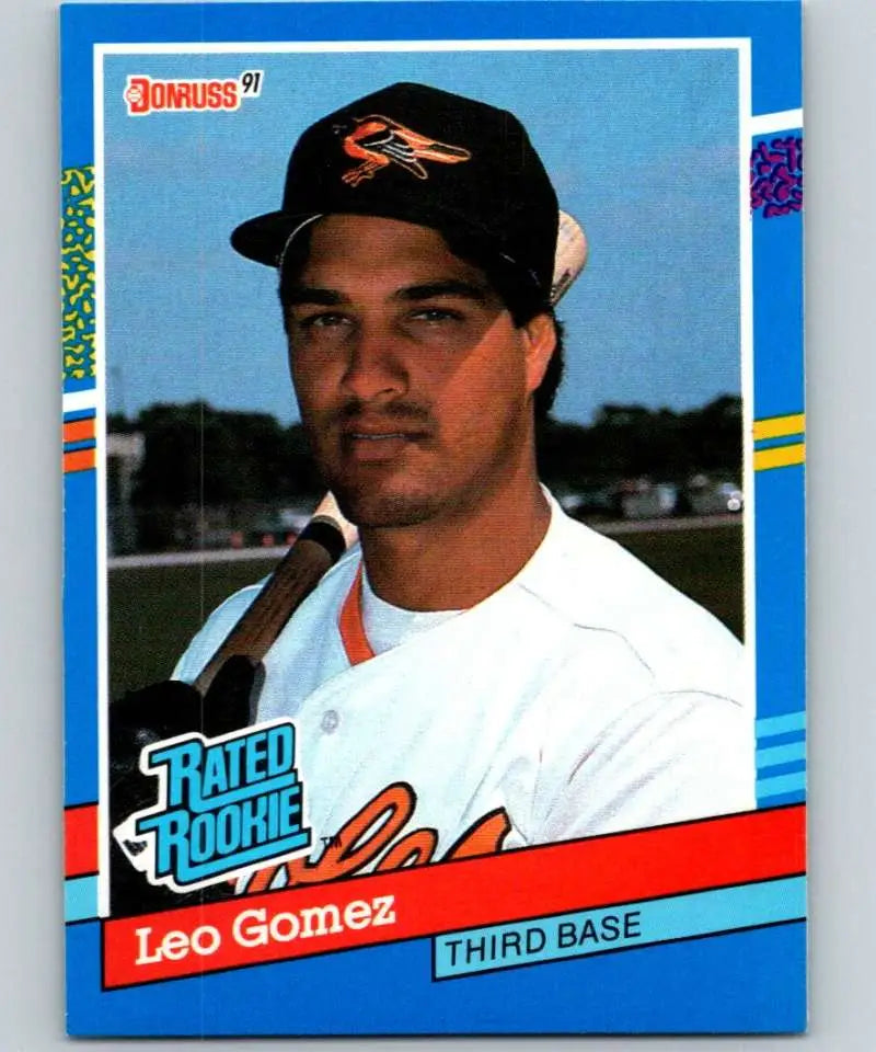 1991 Donruss #35 Leo Gomez baseball card featuring Baltimore Orioles third baseman