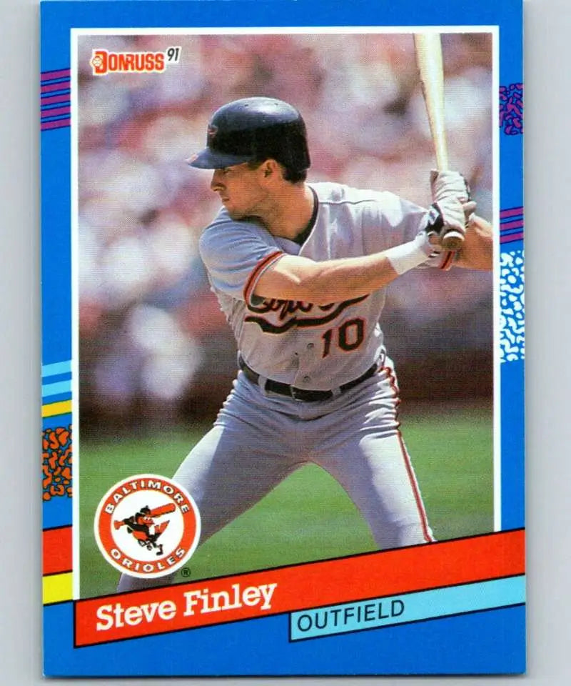 1991 Donruss Steve Finley baseball card featuring Baltimore Orioles outfielder batting