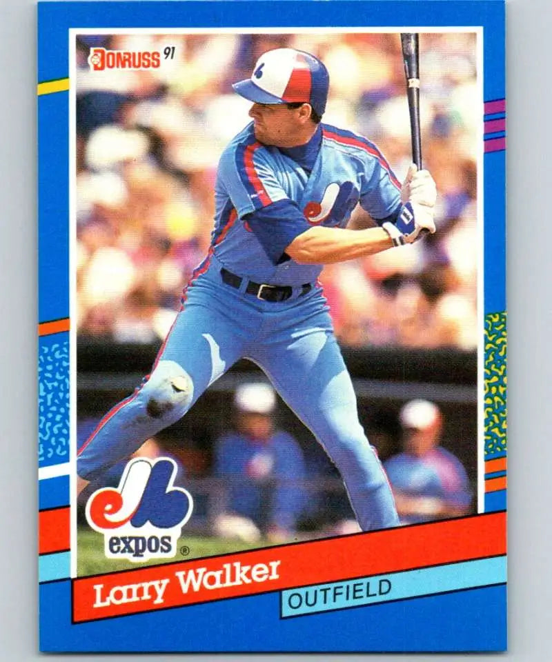 1991 Donruss baseball card featuring Larry Walker of the Montreal Expos at bat