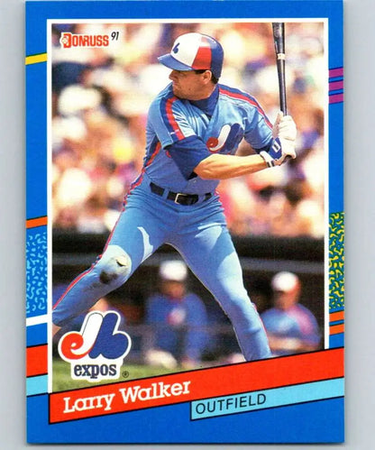 1991 Donruss baseball card featuring Larry Walker of the Montreal Expos at bat