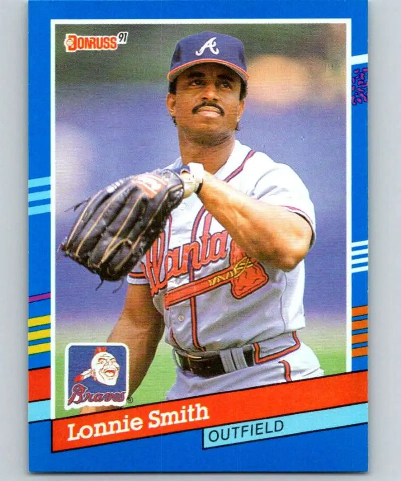 Lonnie Smith Atlanta Braves baseball card in white uniform and navy cap