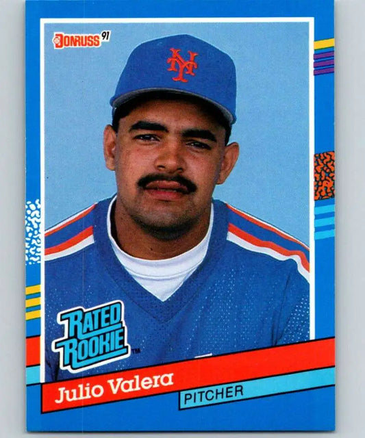 1991 Donruss Julio Valera baseball card featuring New York Mets pitcher in blue uniform