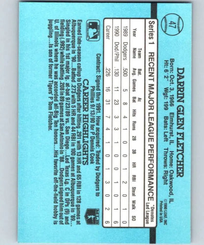 Blue baseball card back featuring Darrin Fletcher RR NM-MT stats for collectors