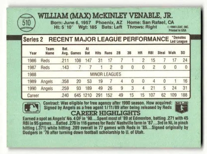 1991 Donruss #510 Max Venable California Angels Baseball Cards EX/NM ID:57658 - Baseball Cards