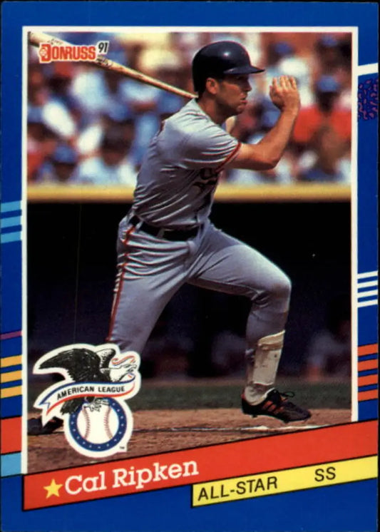 1991 Donruss Cal Ripken Baltimore Orioles Baseball Card in batting stance