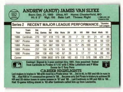 Original gloss Andy Van Slyke baseball card from the Pittsburgh Pirates 1991 Donruss