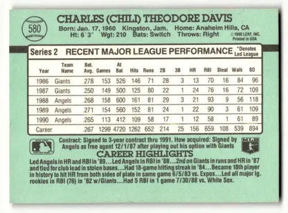 1991 Donruss #580 Chili Davis California Angels Baseball Cards EX/NM ID:57657 - Trading Cards
