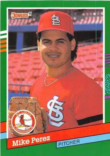 Mike Perez baseball card from 1991 Donruss original gloss NM-MT RC Rookie Cardinals