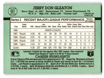 Original gloss Jerry Don Gleaton baseball card from 1991 Donruss Tigers series