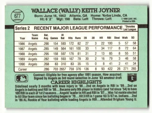 1991 Donruss #677 Wally Joyner California Angels Baseball Cards EX/N ID:57660 - Baseball Cards
