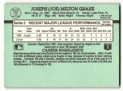 1991 Donruss #737 Joe Grahe California Angels Baseball Cards EX/NM ID:57655 - Baseball Cards