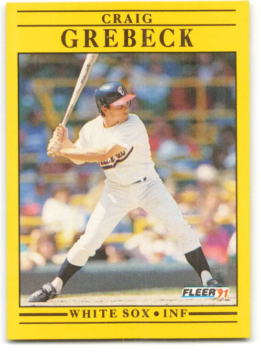 1991 Fleer #120 Craig Grebeck Baseball Card featuring Chicago White Sox Infielder at Bat