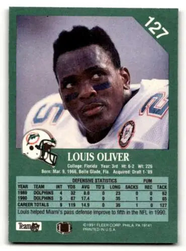 1991 Fleer #127 Louis Oliver Miami Dolphins Football Card with original gloss NM