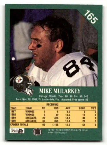 Mike Mularkey Pittsburgh Steelers football card with original gloss from 1991 Fleer