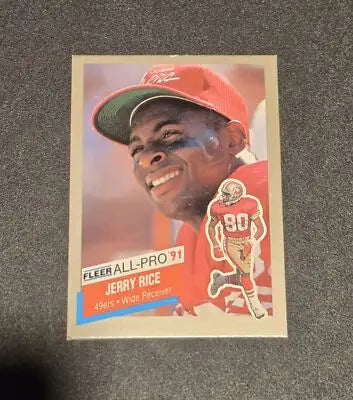 Jerry Rice football card from 1991 Fleer All-Pro series featuring San Francisco 49ers
