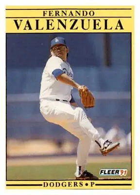1991 Fleer #222a Fernando Valenzuela baseball card featuring the legendary pitcher