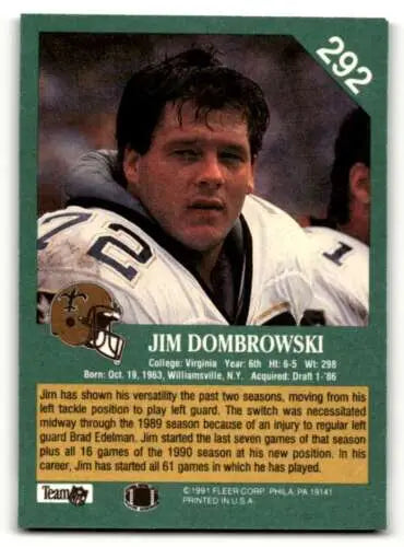 1991 Fleer #292 Jim Dombrowski New Orleans Saints Football Card with original gloss