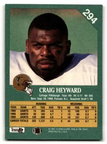 1991 Fleer #294 Craig Heyward New Orleans Saints football card with original gloss
