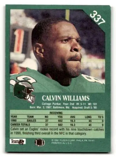 Calvin Williams Philadelphia Eagles football card in original gloss from 1991 Fleer