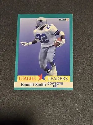 Emmitt Smith Dallas Cowboys trading card from 1991 Fleer #418 product