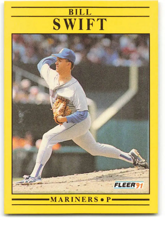 1991 Fleer #462 Bill Swift Mariners Baseball Card in mid-delivery pitch pose