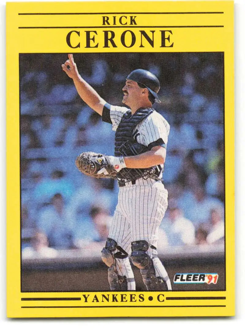 1991 Fleer Rick Cerone baseball card showcasing a New York Yankees catcher in pinstripes