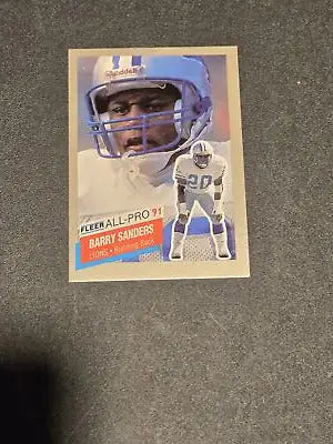 Barry Sanders football card from 1991 Fleer #9, Sanders All-Pro collectible imagery