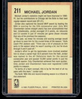 Back of 1991 Fleer All-Star Team Michael Jordan basketball card showcasing team Michael Jordan