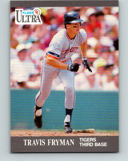 Baseball card of Travis Fryman in road gray uniform for Detroit Tigers fans