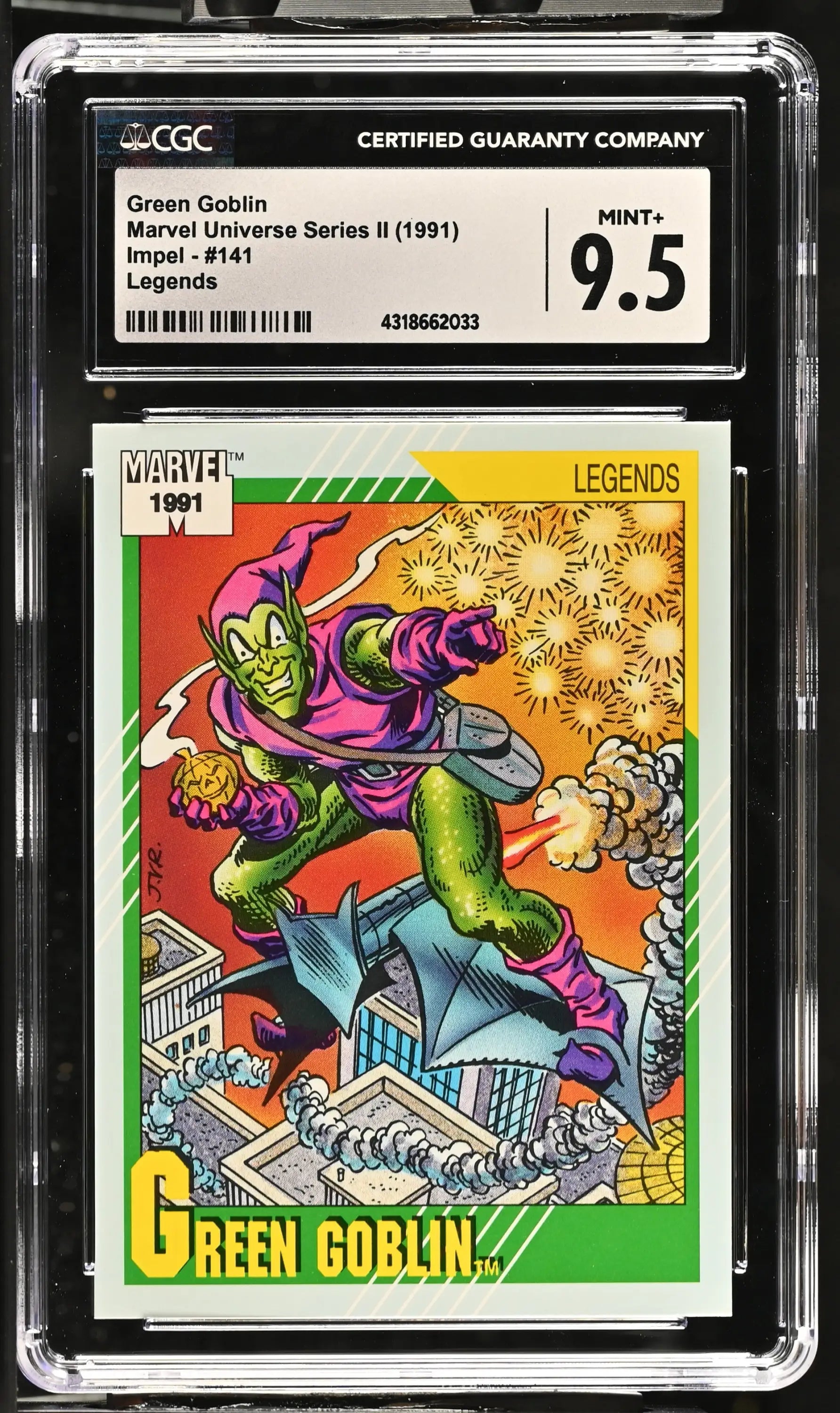 Graded Green Goblin Marvel Universe Series II trading card from 1991 Impel Marvel Universe series