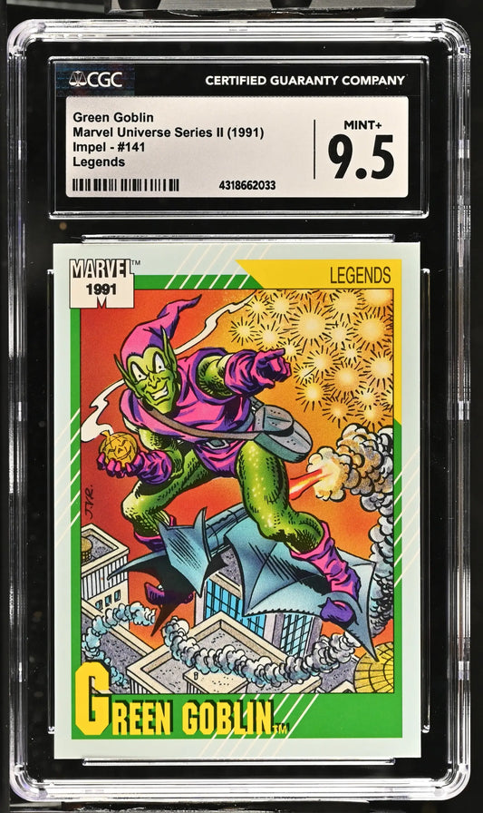 Graded Green Goblin Marvel Universe Series II trading card from 1991 Impel Marvel Universe series