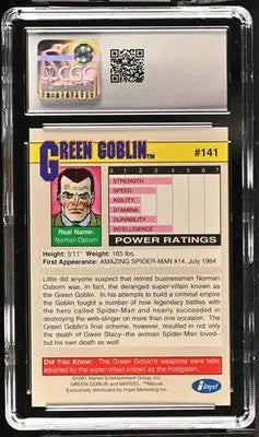 Graded Green Goblin trading card from 1991 Impel Marvel Universe Series II