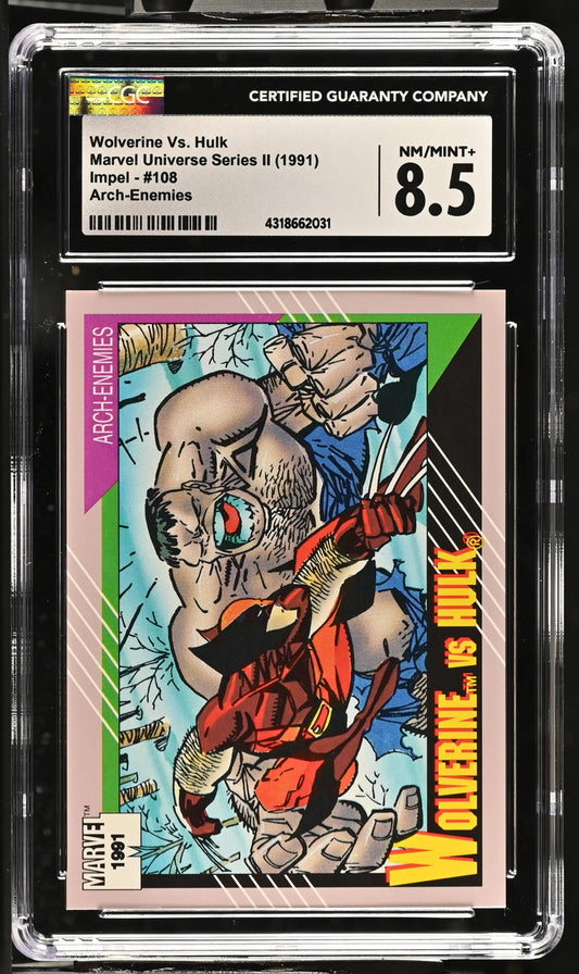 Graded Wolverine vs Hulk trading card from 1991 Impel Marvel Universe Series II