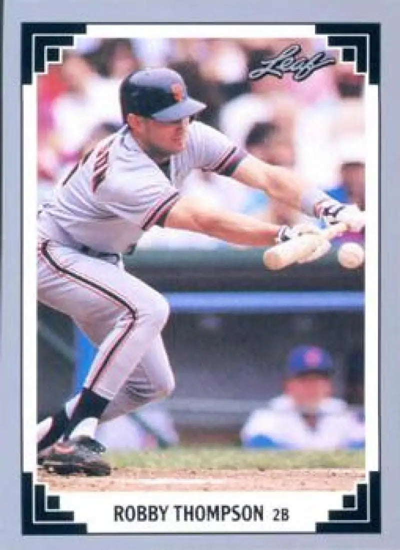 1991 Leaf Robby Thompson San Francisco Giants card showing bunt during game action